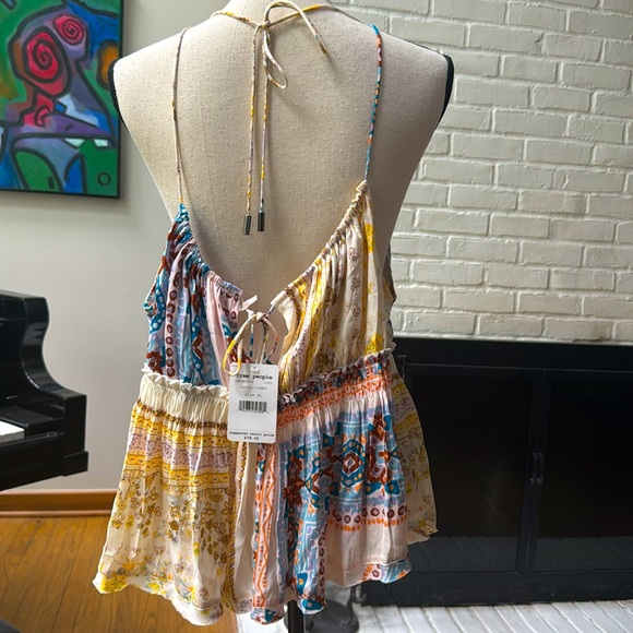Free People SUMMER TOP XL  | Asymmetrical Yellow and Blue Tank Top - Picture 3 of 8